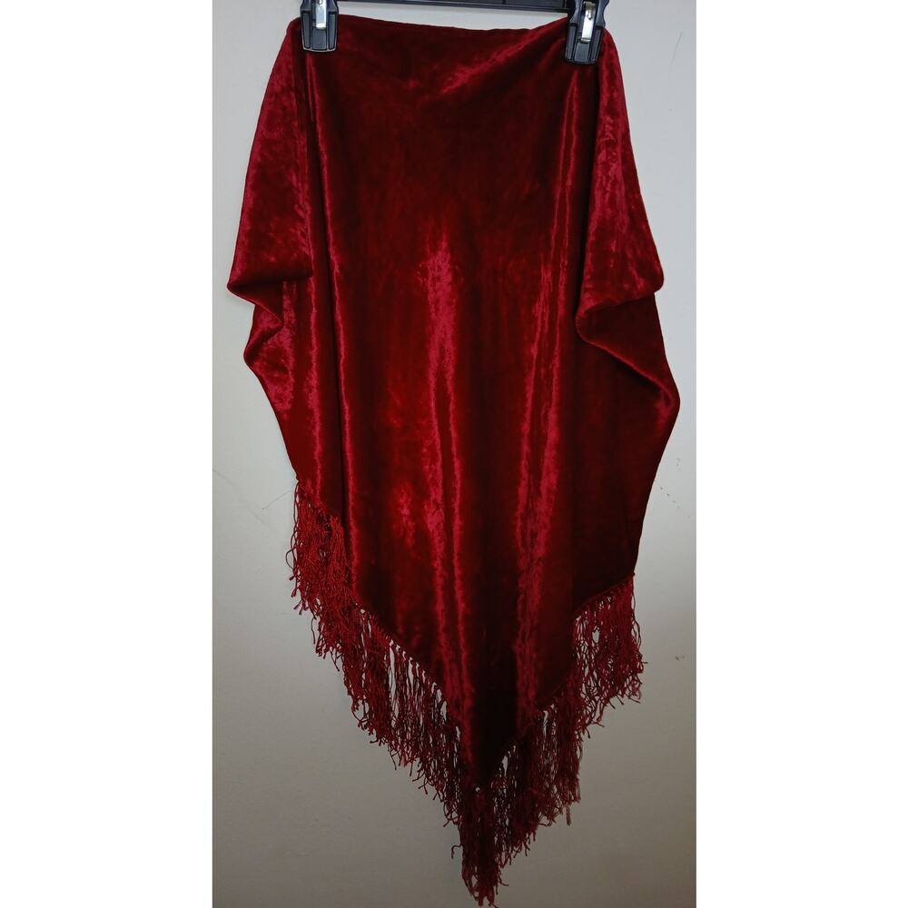 Collection XIIX Red Crimson Scarlet Velvet Fringe Edge Triangle Shawl Wrap Goth